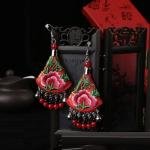 Embroided Peony Flower Earrings