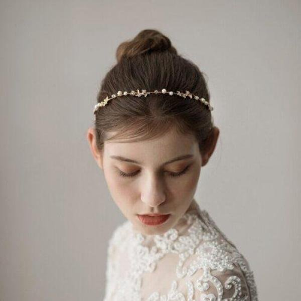 Handmade Bridal Crown With Beaded Leaves