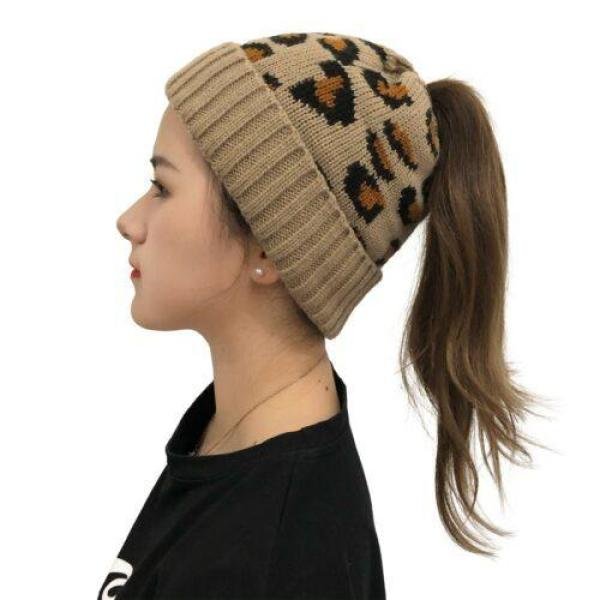 Leopard Jacquard Ponytail Hat