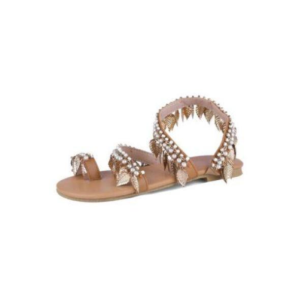 Handmade beaded flat sandal