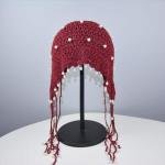 Nouveau chapeau en coton au crochet avec tête à pompon en perles