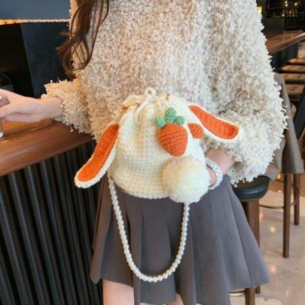 Strawberry Rabbit Crochet Wool Shoulder Bag