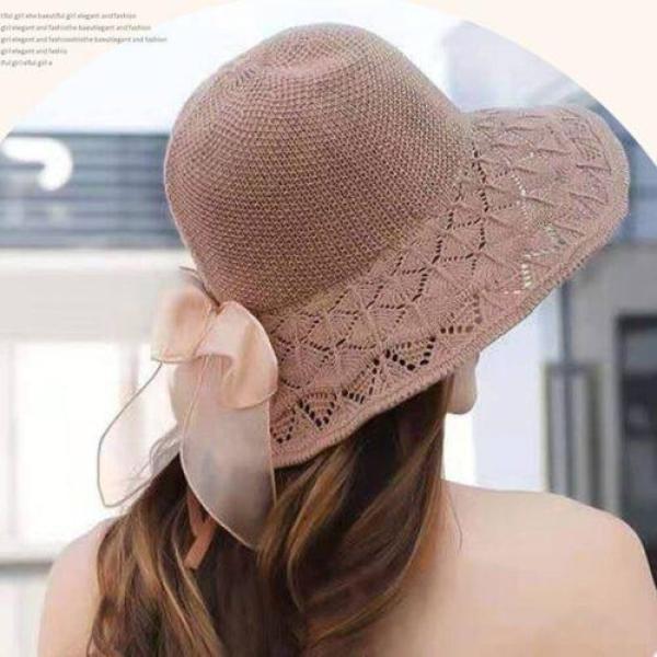 Chapeau de paille tissé creux au crochet pour femme