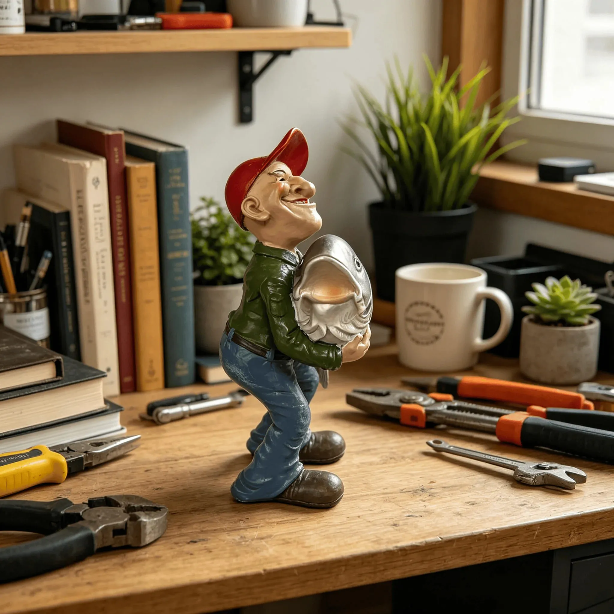 Big Catch Fisherman Resin Sculpture