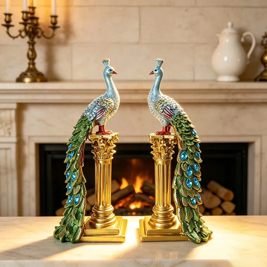 Luxury Couple Peacock Resin Sculpture