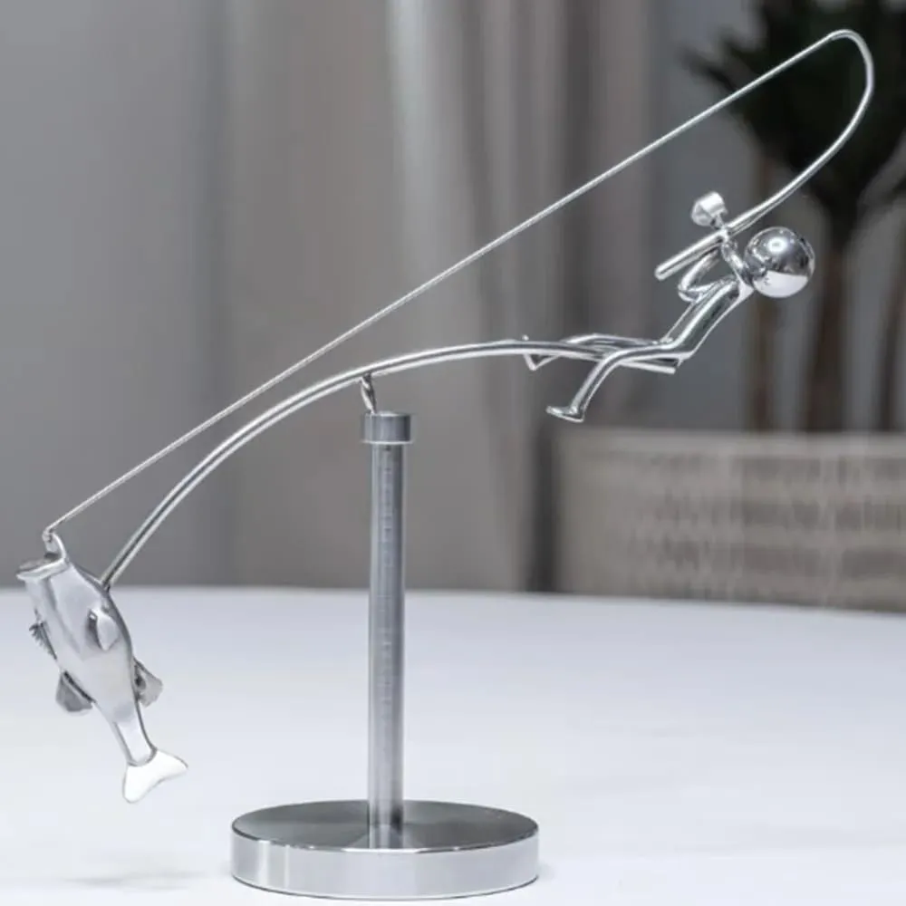 Handmade Kinetic Fishing Balance Sculpture