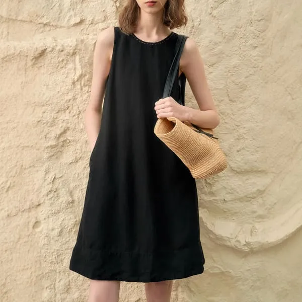 Handmade Beaded-Trim Linen Dress
