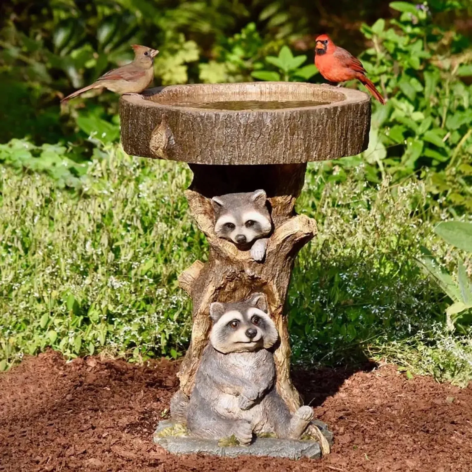 Antique Resin Raccoon Bird Bath