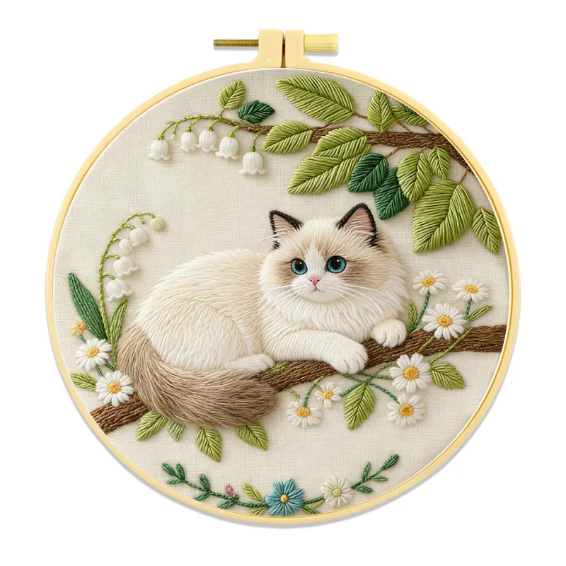 Spring Cat Embroidery Kit