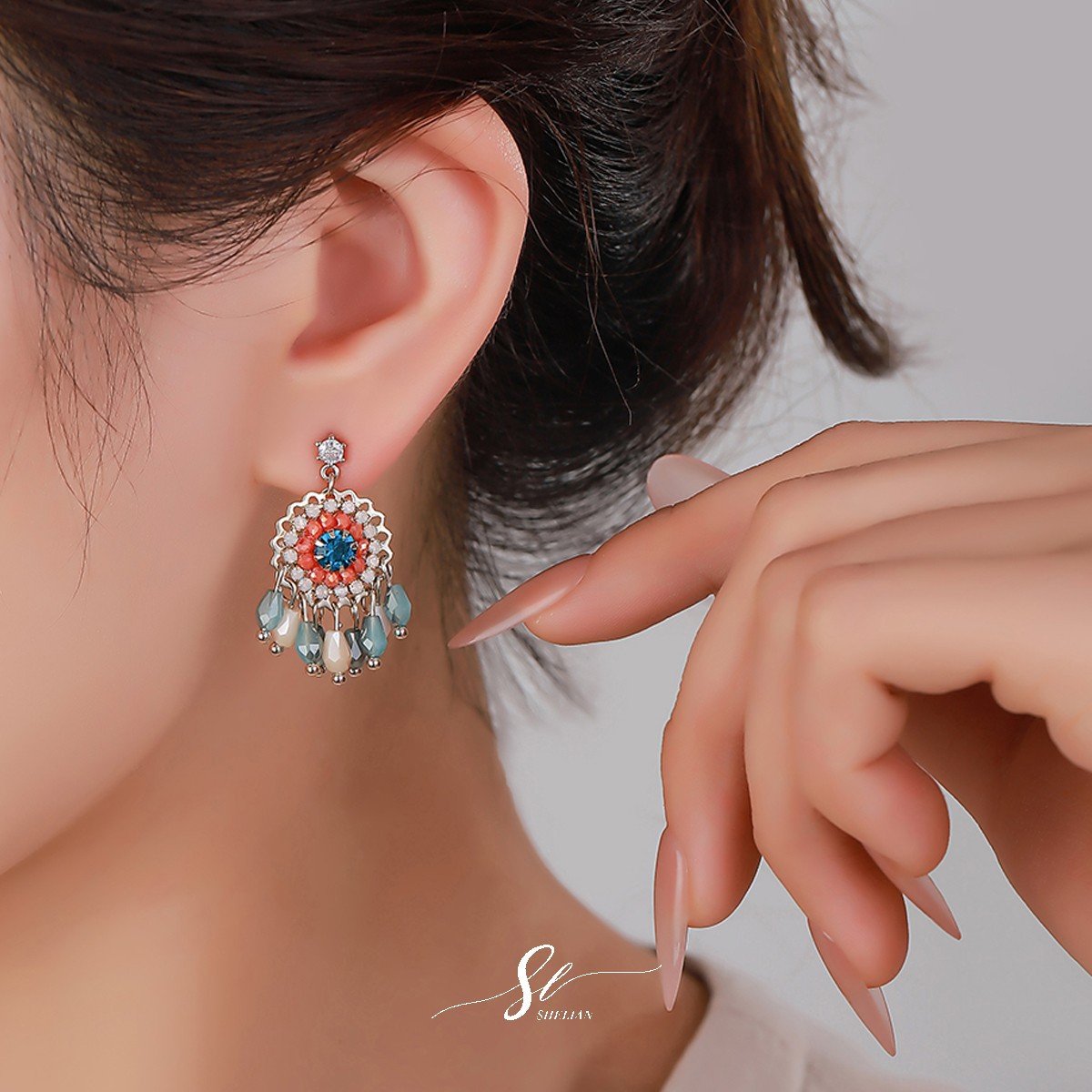 Handmade Retro Crystal Beaded Earrings