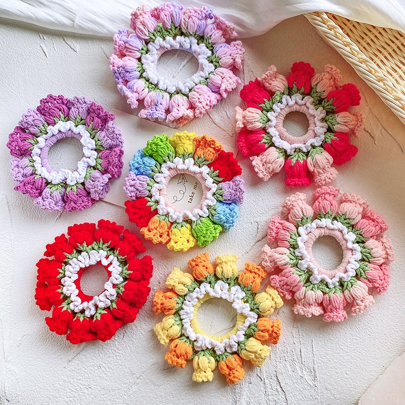 Handmade Crochet Orchid Yarn Hair Scrunchie