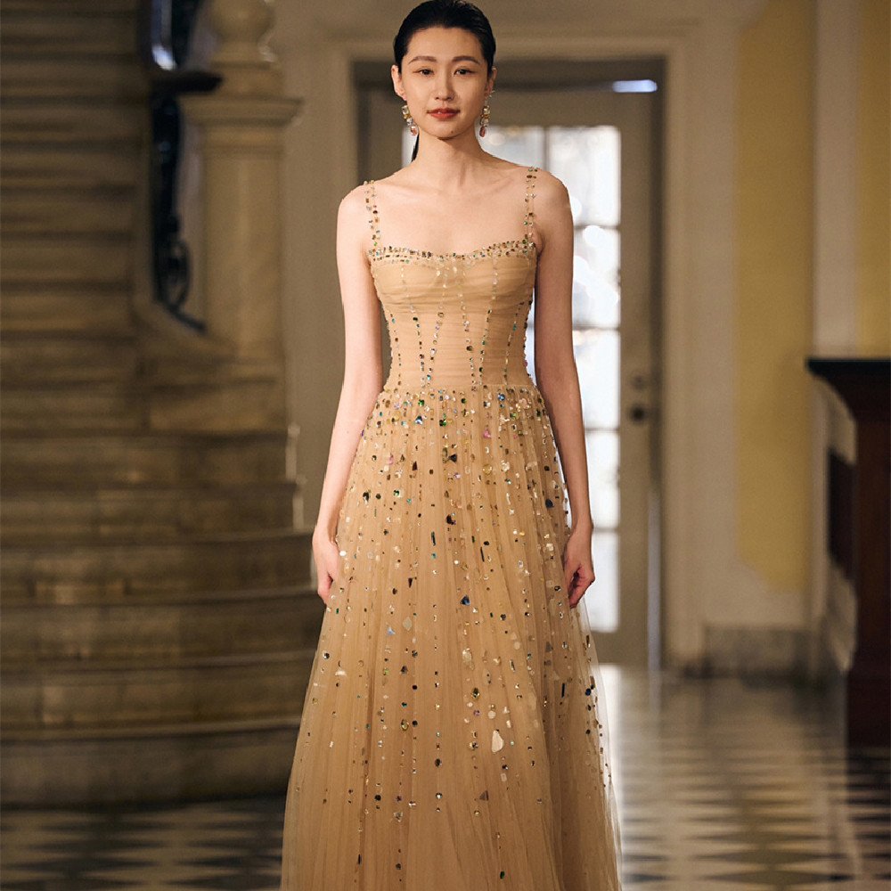 Handmade Champagne Beaded Wedding Dress