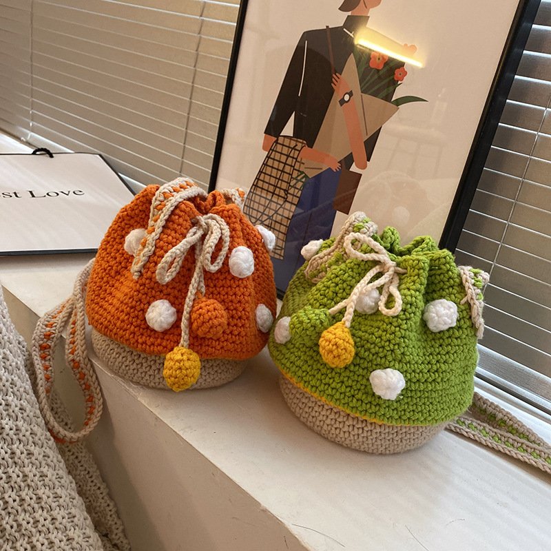 Handmade Woven Mushroom Crossbody Bag