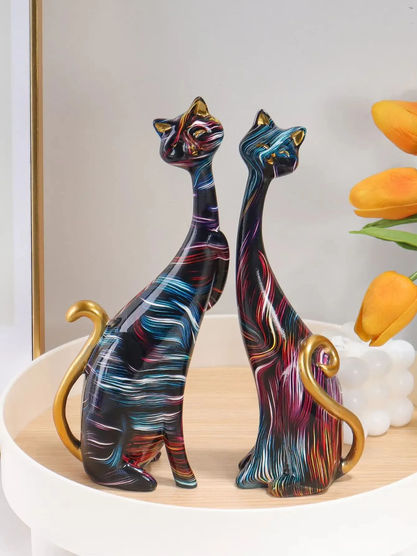 Watercolor Couple Cat Resin Sculpture