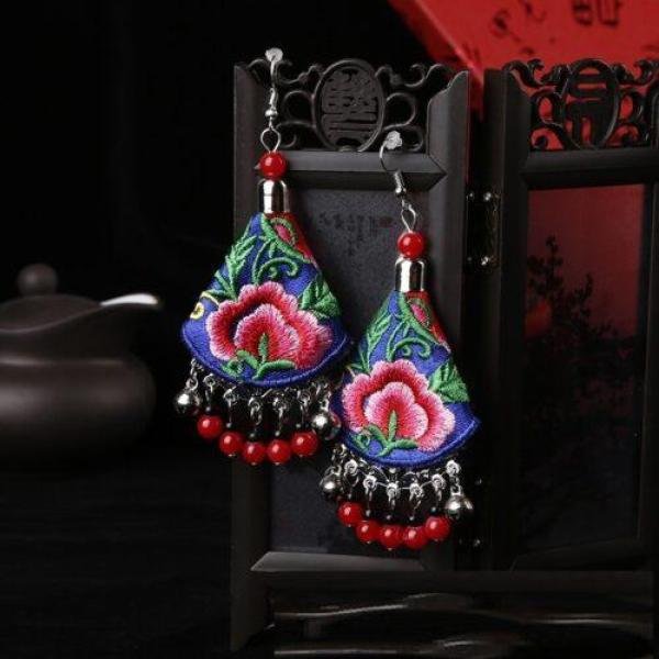 Embroided Peony Flower Earrings