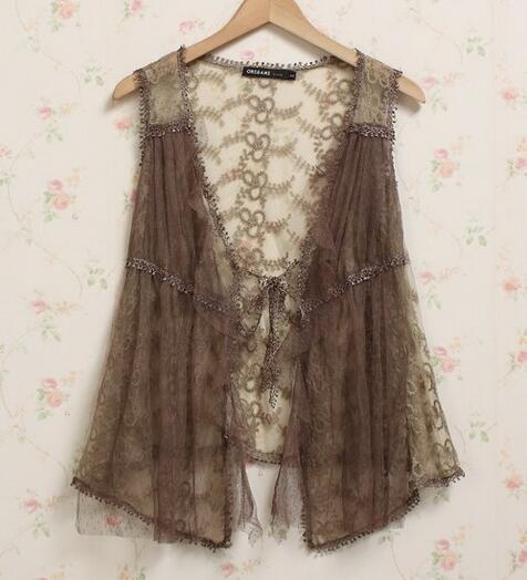 Women Lace Crochet Floral Vest