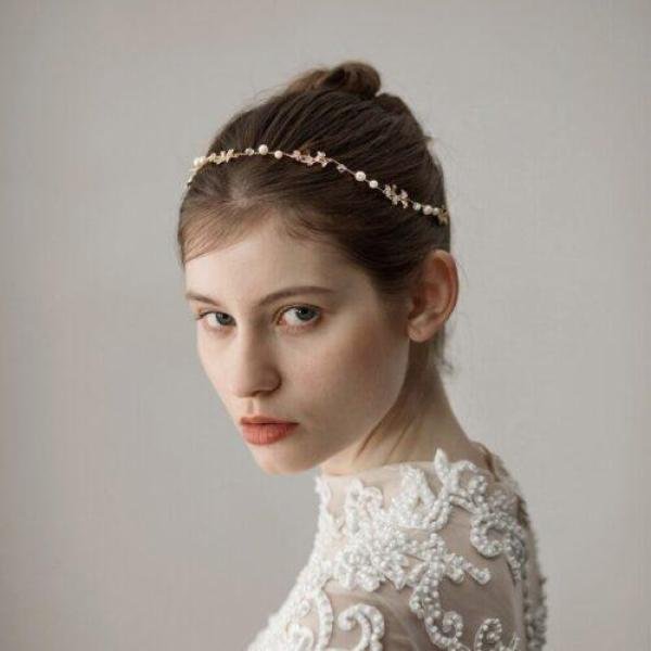 Handmade Bridal Crown With Beaded Leaves