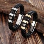 Leather Cord Bracelet Men's Stainless Steel