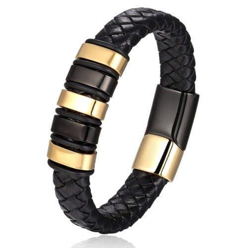 Leather Cord Bracelet Men's Stainless Steel