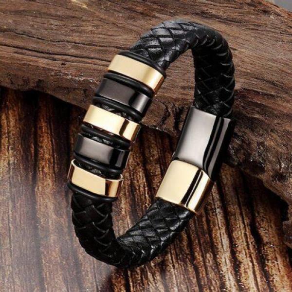 Bracelet en cuir et acier inoxydable pour homme