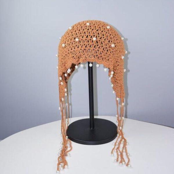 New Crochet Cotton Hat With Pearl Tassel Head