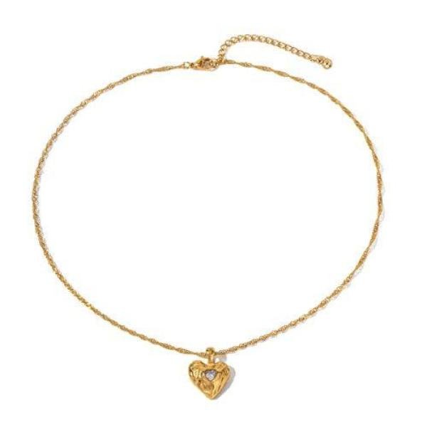 Alloy Heart-shaped Necklace With Diamond