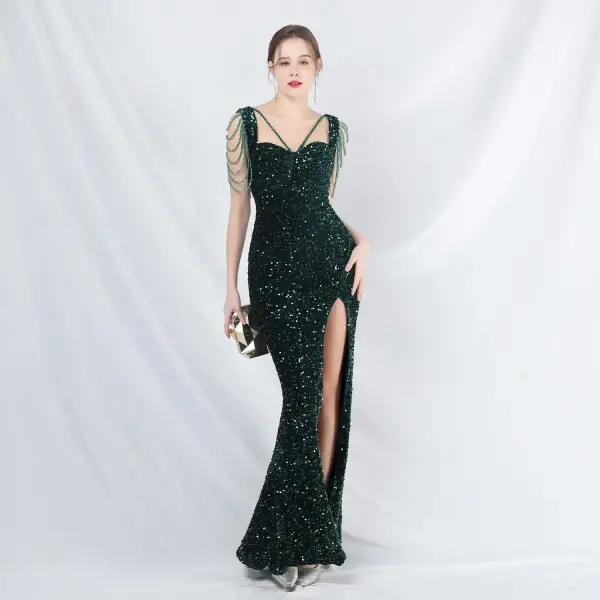 Robe de soirée longue perlée faite main