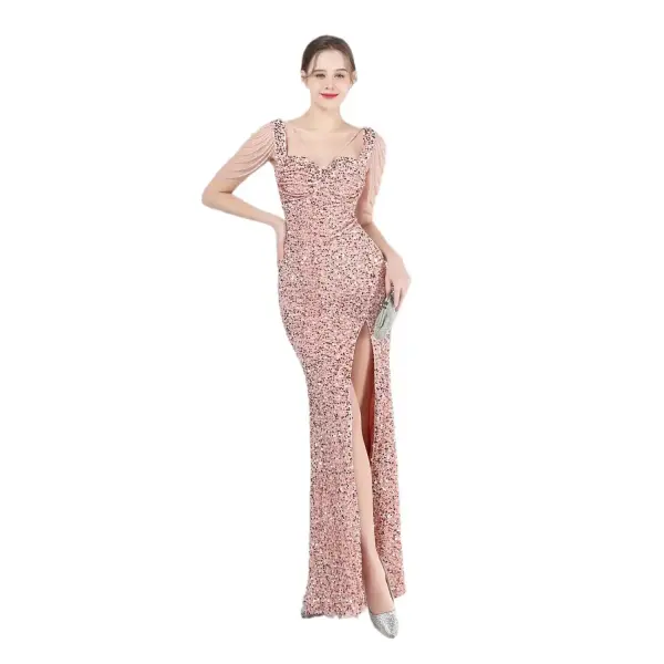 Handmade beaded long evening dress