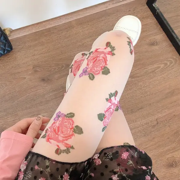 Handmade Embroidery Pink Women Stocking