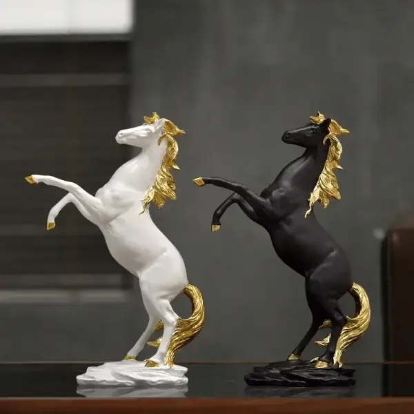 Golden Silver Black Horse Resin Sculpture