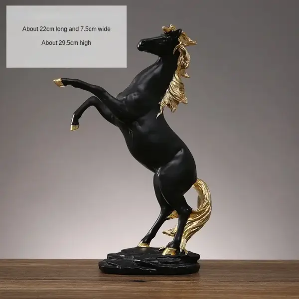 Sculpture en résine de cheval noir doré et argenté